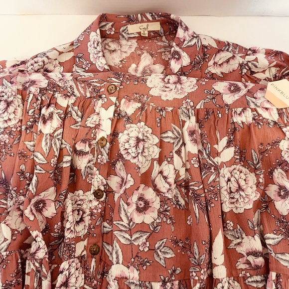 Easel Women's Baby Doll Flowy Dress Small Pink Taupe Color Button Front Ruffle - Picture 7 of 16